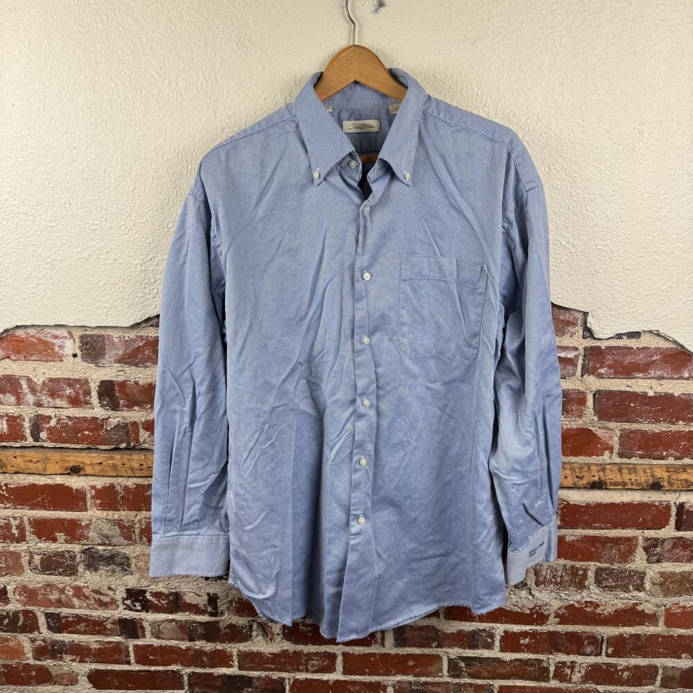 Peter Millar Shirt Mens XL Blue White Long Sleeve Button Down Oxford Embroidered